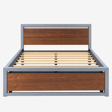 Room & Board Wood & Metal Queen Bed with Trundle: front view, rendered from our photos of this piece