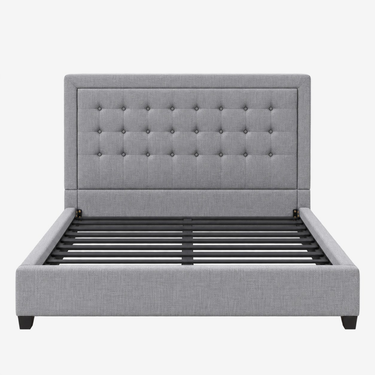 West Elm Button-Tufted Upholstered Bed: front view, rendered from our photos of this piece