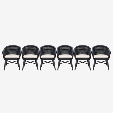 Restoration Hardware Woven Outdoor Dining Chairs: front view, rendered from our photos of this piece