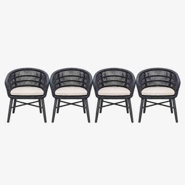 Restoration Hardware Woven Outdoor Dining Chairs: front view, rendered from our photos of this piece