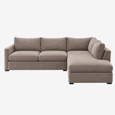 West Elm Harris 2-Piece Bumper Chaise Sectional Sofa: front view, rendered from our photos of this piece