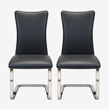 Dakota Jackson Black Cantilever Dining Chairs: front view, rendered from our photos of this piece