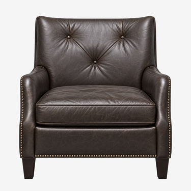 Pottery Barn Charcoal Leather Tufted Slope Arm Chair: front view, rendered from our photos of this piece