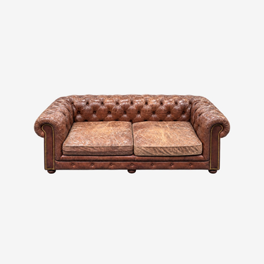 Restoration Hardware Kensington Leather Chesterfield Sofa: front view, rendered from our photos of this piece