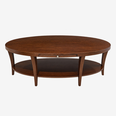 Ethan Allen Oval Wood Coffee Table: front view, rendered from our photos of this piece