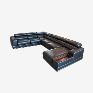 Modani Black Leather Modular Sectional Sofa: front view, rendered from our photos of this piece